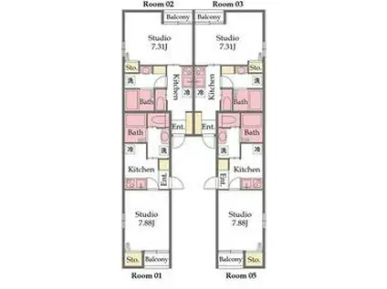 プランドールⅢ(1K/2階)の間取り写真