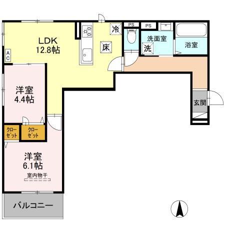 ヌーベル・ヴィ—侍従池(2LDK/1階)の間取り写真