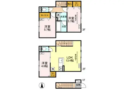 セレスティア竹ノ塚(3LDK/2階)の間取り写真