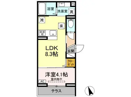 D PAINA 上平間 Ⅱ(1LDK/1階)の間取り写真