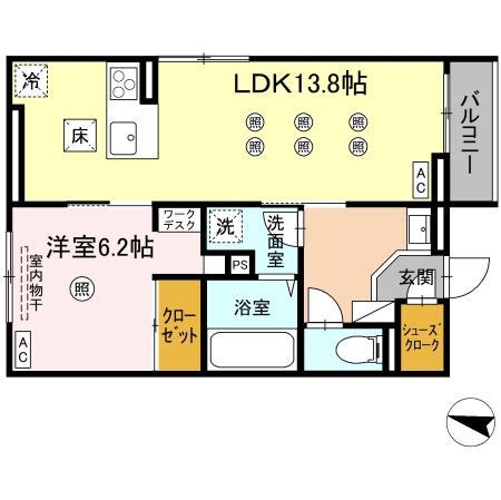 プランドゥブレ西新(1LDK/1階)の間取り写真