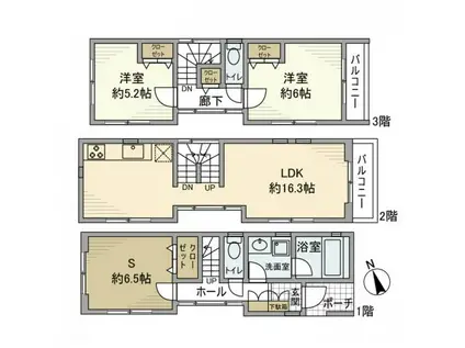 山手線 代々木駅 徒歩3分 3階建 築17年(2SLDK)の間取り写真