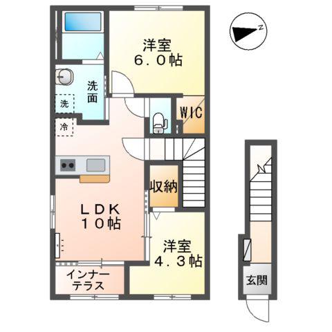 木更津市高柳字西ノ谷アパート(2LDK/2階)の間取り写真