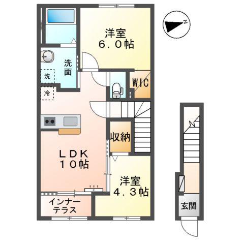 木更津市高柳字西ノ谷アパート(2LDK/2階)の間取り写真