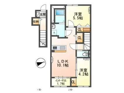 スターテラスⅡ多功(2LDK/2階)の間取り写真