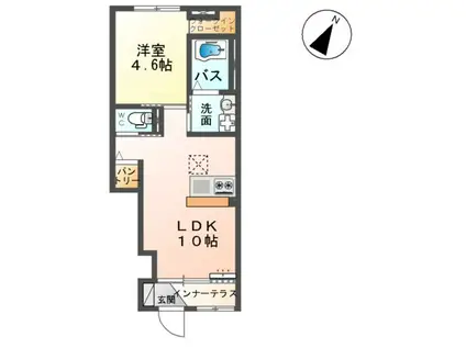 ユニヴァリィⅡ岩曽(1LDK/1階)の間取り写真