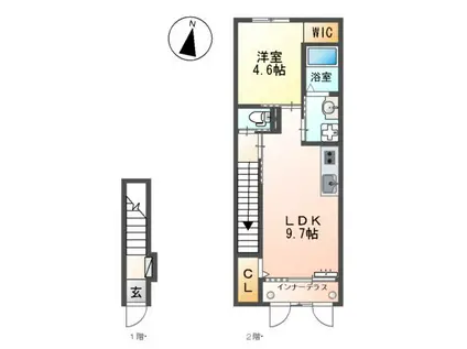 ユニヴァリィⅡ岩曽(1LDK/2階)の間取り写真