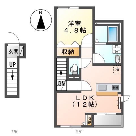 キャットテール(1LDK/2階)の間取り写真