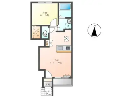 ロンサールⅢ(1LDK/1階)の間取り写真