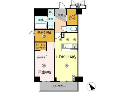 みらいビル(1LDK/8階)の間取り写真