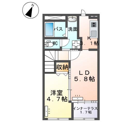 クレシア千草(1LDK/2階)の間取り写真