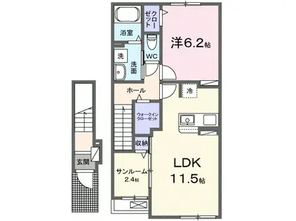 エアリー若松Ⅲ(1LDK/2階)の間取り写真