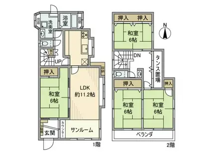 武蔵野線 東浦和駅 徒歩9分 2階建 築36年(4LDK)の間取り写真
