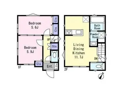 つくばエクスプレス 八潮駅 徒歩20分 2階建 築1年(2LDK)の間取り写真