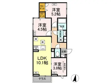 セレスティア中台Ⅱ(3LDK/1階)の間取り写真