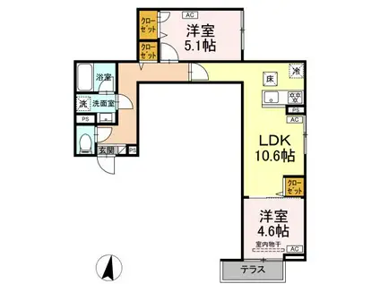 セレスティア中台Ⅱ(2LDK/1階)の間取り写真