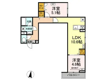 セレスティア中台Ⅱ(2LDK/2階)の間取り写真