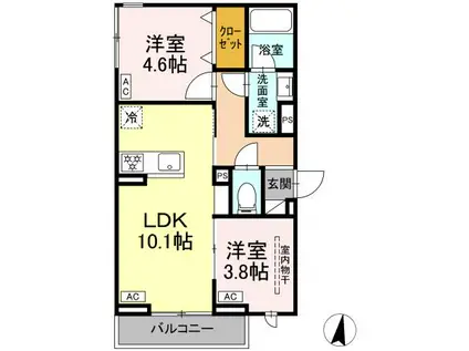 セレスティア中台Ⅱ(2LDK/3階)の間取り写真
