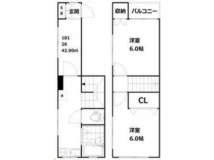テラスハウス岩井(2K)の間取り写真