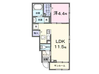 桜の町 千里川(1LDK/1階)の間取り写真