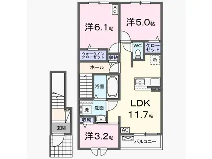 東海道本線 西岐阜駅 徒歩29分 2階建 築1年(3LDK/2階)の間取り写真