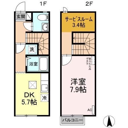 リースランド野高谷　Ｄ(1DK)の間取り写真