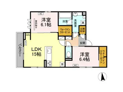 D-CRINUM 若葉町 202(2LDK/2階)の間取り写真