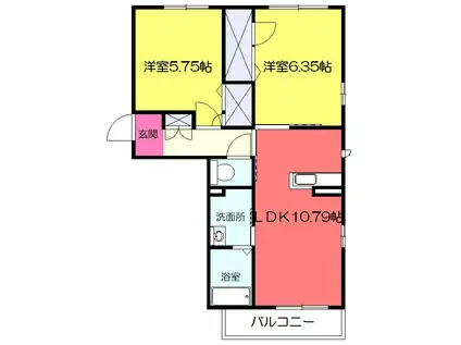 プリズムA(2LDK/1階)の間取り写真