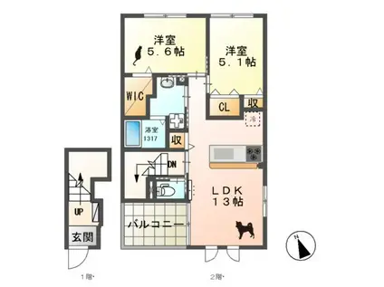東海道本線 磐田駅 徒歩28分 2階建 築9年(2LDK/2階)の間取り写真
