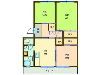 森岡ハイツ なかむら(3DK/2階)の間取り写真