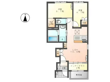 深谷市国済寺スターテラスⅡ(2LDK/1階)の間取り写真