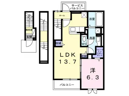ソレイユ(1LDK/3階)の間取り写真
