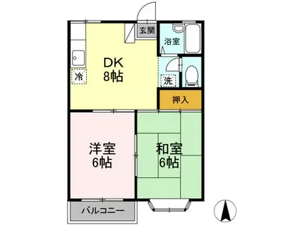 ビバリーヒルズ Ⅰ(2DK/2階)の間取り写真