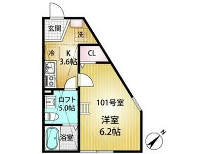シュヴァルクラジュー横浜鴨居(1K/1階)の間取り写真