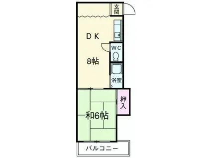 パークハイツ佐山(1DK/2階)の間取り写真