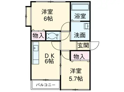 パーソンズ(2DK/3階)の間取り写真