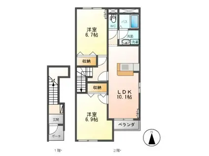 グローリー2 B棟(2LDK/2階)の間取り写真