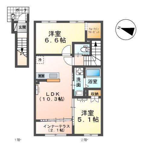 市原市市原アパート(2LDK/2階)の間取り写真