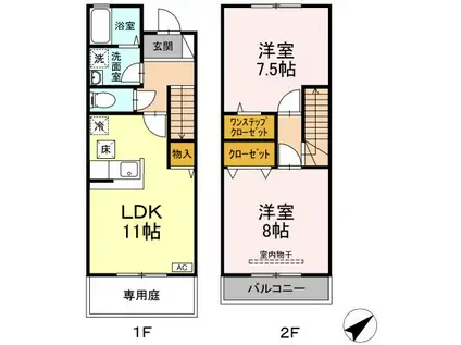 フレールⅡ東金町(2LDK/1階)の間取り写真