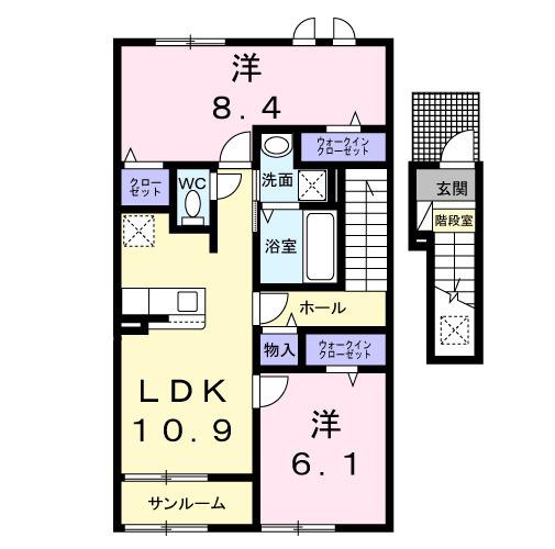 ニコリヴⅡ(2LDK/2階)の間取り写真