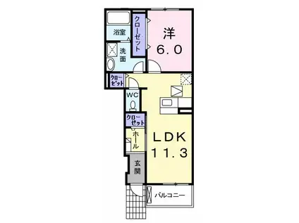 オークパレスⅠ(1LDK/1階)の間取り写真