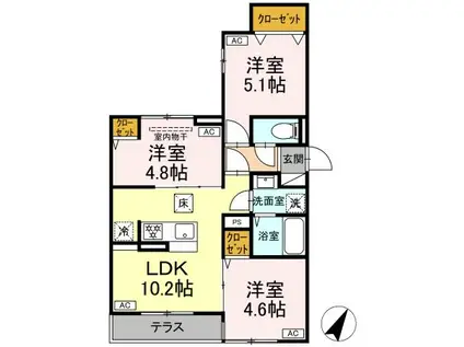 セレスティア白鷺Ⅱ(3LDK/1階)の間取り写真