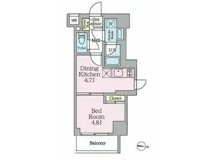 HYS MINOWA Ⅱ(1DK/4階)の間取り写真