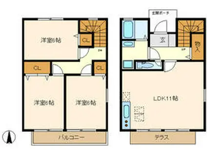 シャンボールKT(3LDK/1階)の間取り写真