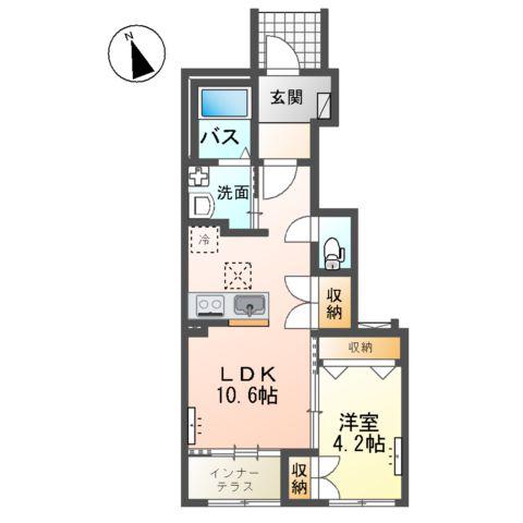メゾン ベルフルール(1LDK/1階)の間取り写真