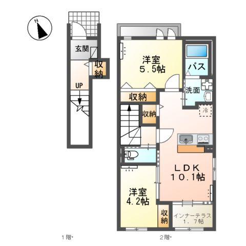 メゾン ベルフルール(2LDK/2階)の間取り写真