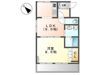 サンライズガーデン(1LDK/2階)の間取り写真