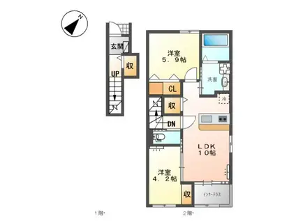 エスコートⅡ(2LDK/2階)の間取り写真