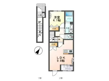 スターテラスⅡ下岡本町アパート(1LDK/2階)の間取り写真