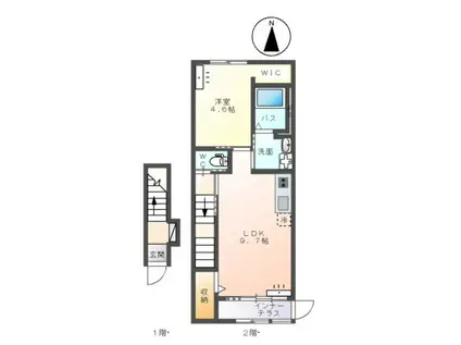24・ユニヴァリィⅡ栃木市今泉町(1LDK/2階)の間取り写真